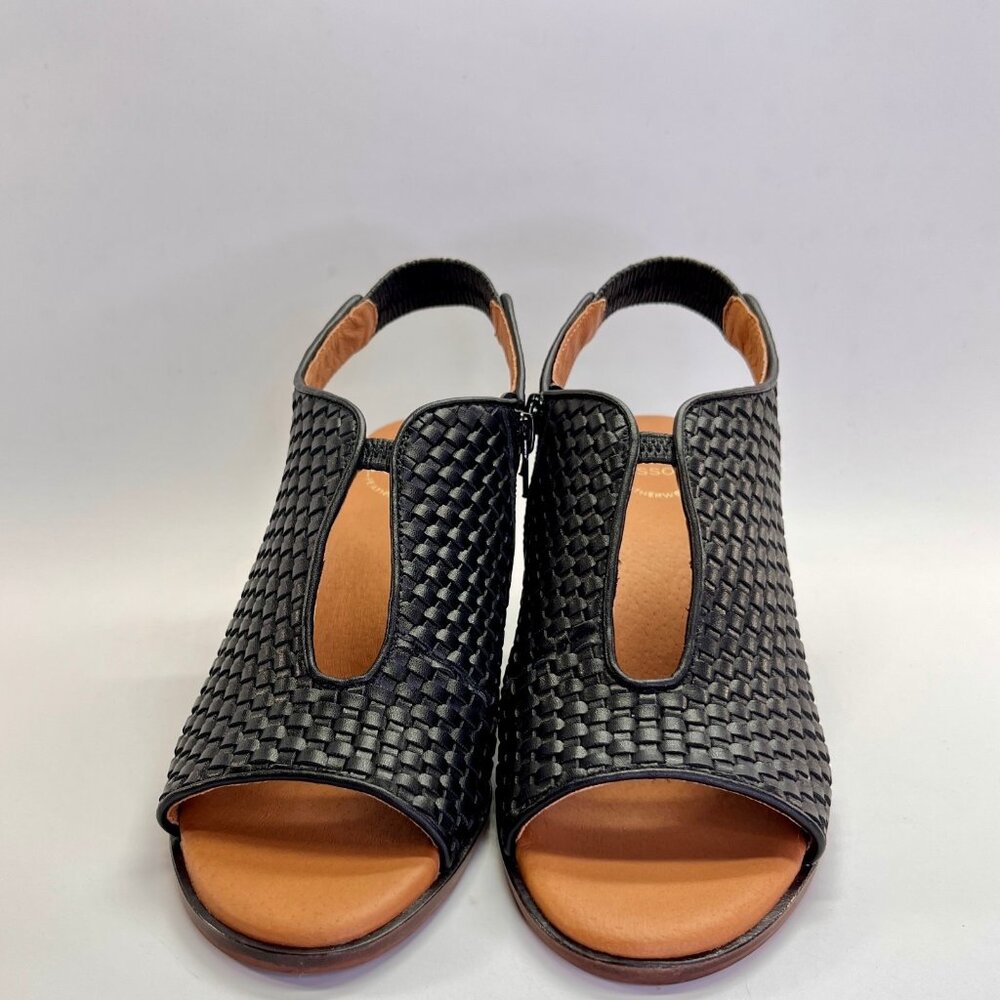 Andre Assous Belinda Wedges Size 8.5 Black Woven Slingback Peep Toe Heels - Picture 3 of 16